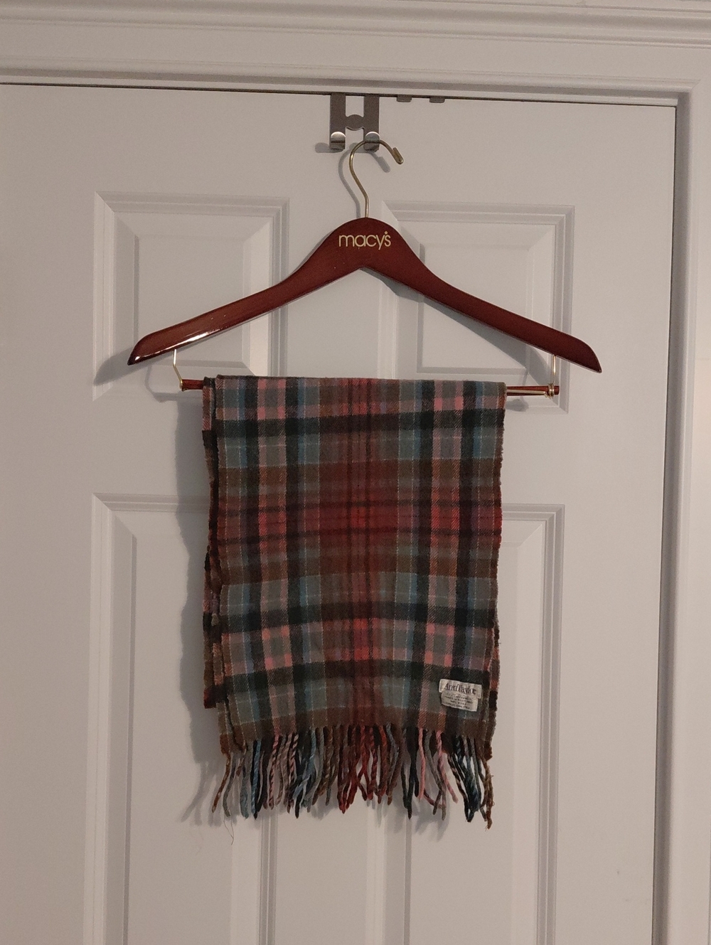 Ann Taylor Pink, Blue & Brown Plaid Lambswool Scarf